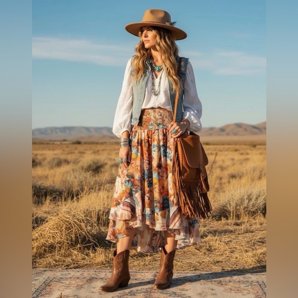 Anthropologie Dresses & Skirts - Anthropologie Akemi Kin floral ruffle spring skirt size Large like new condition